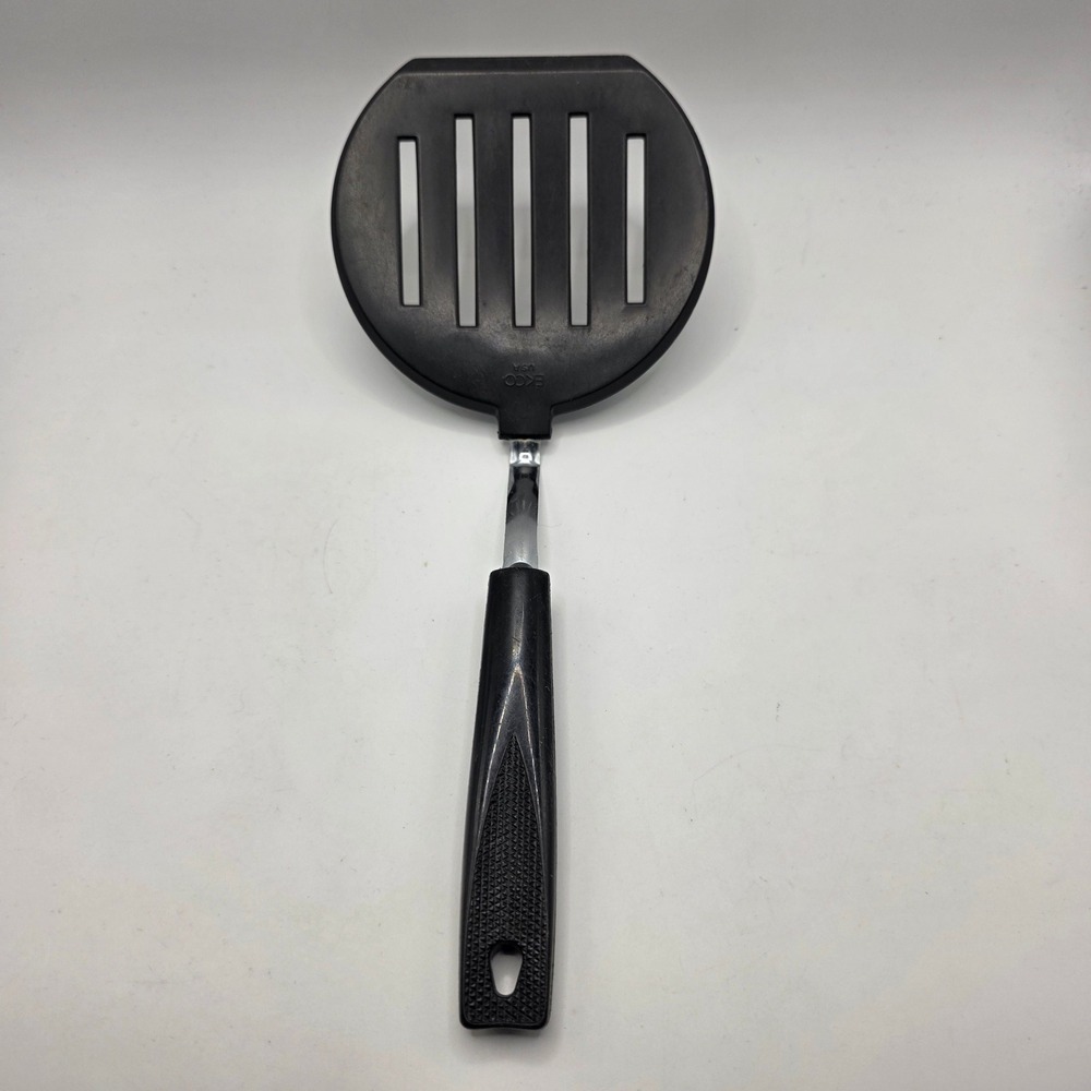Ekco USA Vintage Black Slotted Spatula Wide Nylon Turner Chrome Neck Handle